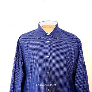 Sean John Blue Polka Dot Dress Shirt Mens 17.5 36/37 Long Tailored Fit